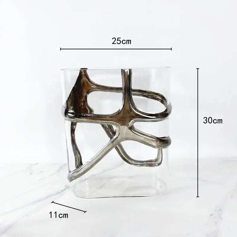 Afralia™ Gold-Edged Glass Vase with Geometric Patterns for Home Decor