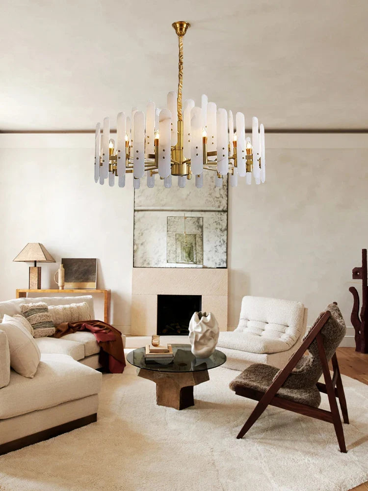 Afralia™ Gold Chrome LED Alabaster Chandelier for Dinning Room