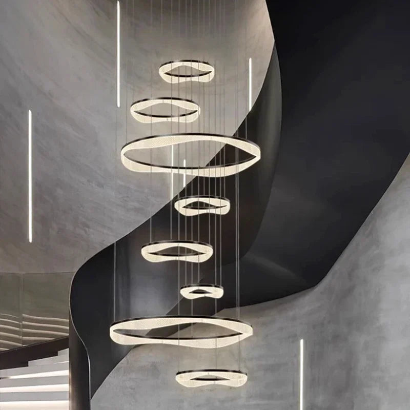 Afralia™ Modern LED Ring Stairs Pendant Chandeliers for Living & Dining Room Lighting