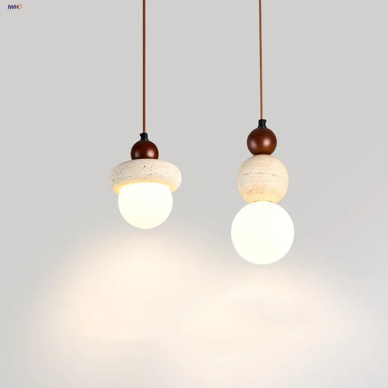 Afralia™ White Glass LED Pendant Lamp with Wood Base - Nordic Modern Hanging Light