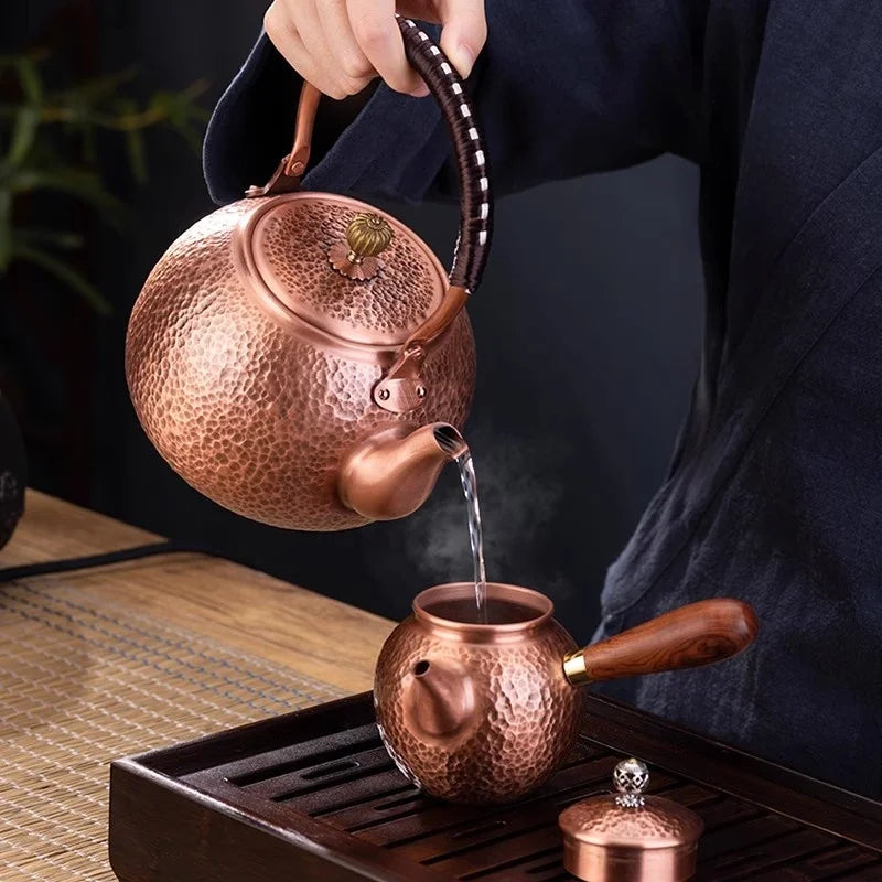 Afralia™ Handmade Copper Tea Pot with Knitting Handle - Chinese Light Luxury Tea Set