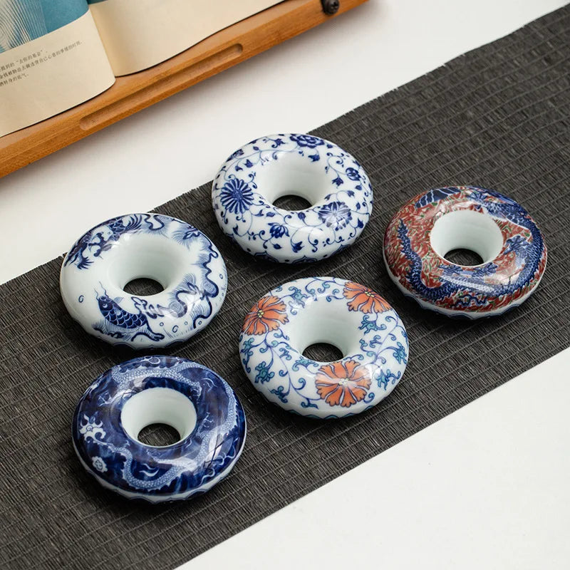 Afralia™ Blue White Porcelain Teacup Tray Set, Chinese Retro Home Decor Accessory