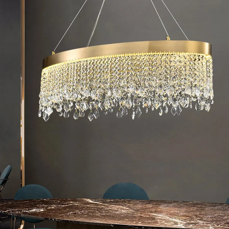 Afralia™ Crystal Chandelier: Luxury Gold LED Circle Ceiling Pendant Light