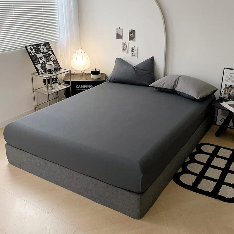 Afralia™ Soft Comfort Solid Color Fitted Bed Sheet - Double Mattress Cover