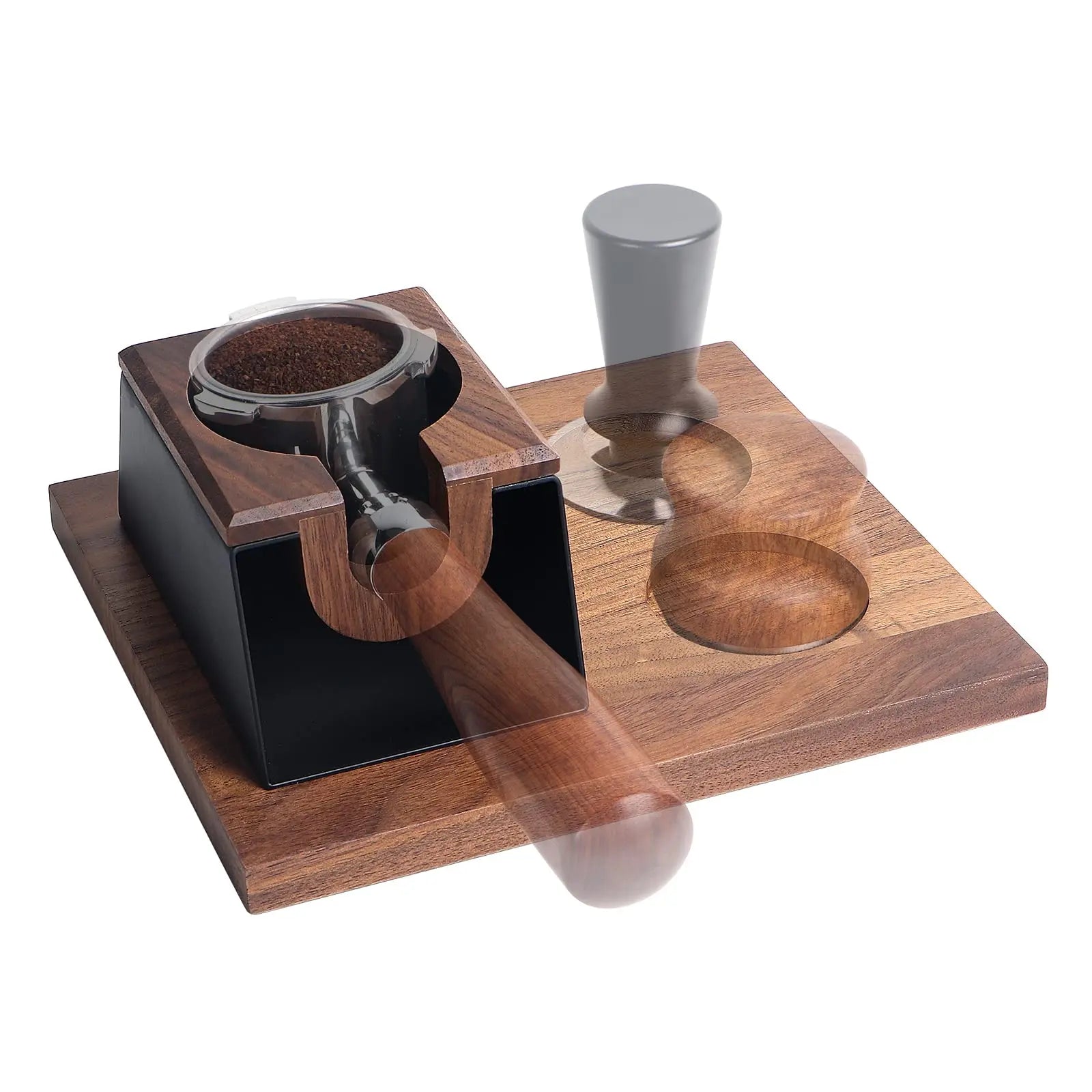 Afralia™ Wood Coffee Tamping Station & Portafilter Holder - Espresso Tamper Stand & Mat