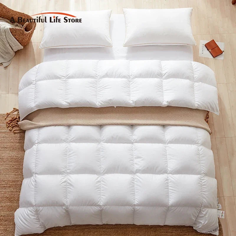 Afralia™ Luxe Cotton Cover White Goose Down Comforter, 5 Star Hotel Bedspread