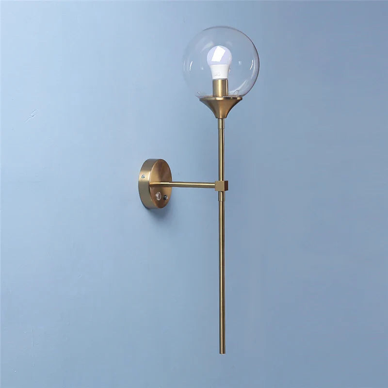 Afralia™ Golden Glass Ball LED Wall Lamps with Touch Switch, Modern Nordic Decor Lighting