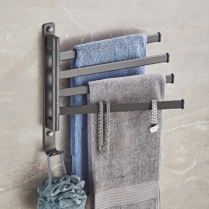 Afralia™ Gray Aluminum Swivel Towel Hanger: Wall Mounted Folding Bathroom Towel Bar