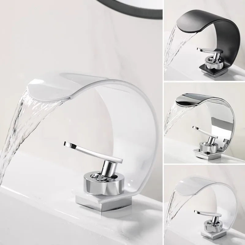 Afralia™ Waterfall Basin Faucet: Black & Chrome Brass Mixer Tap for Bathroom Sink