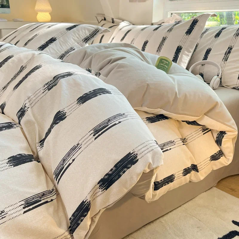 Afralia™ Fashion Flower Print Cotton Duvet Cover Set for All Seasons