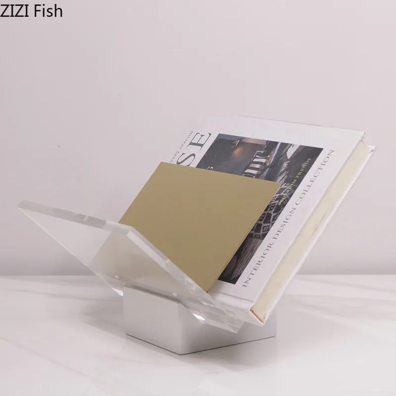 V-Shaped Transparent Book Rack on Marble Base by Afralia™: Minimalist Organizer Shelves