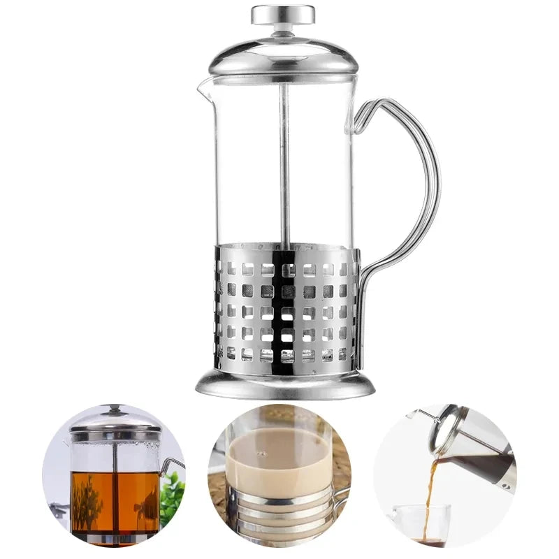 Afralia™ Stainless Steel Glass Teapot Cafetiere 350ml