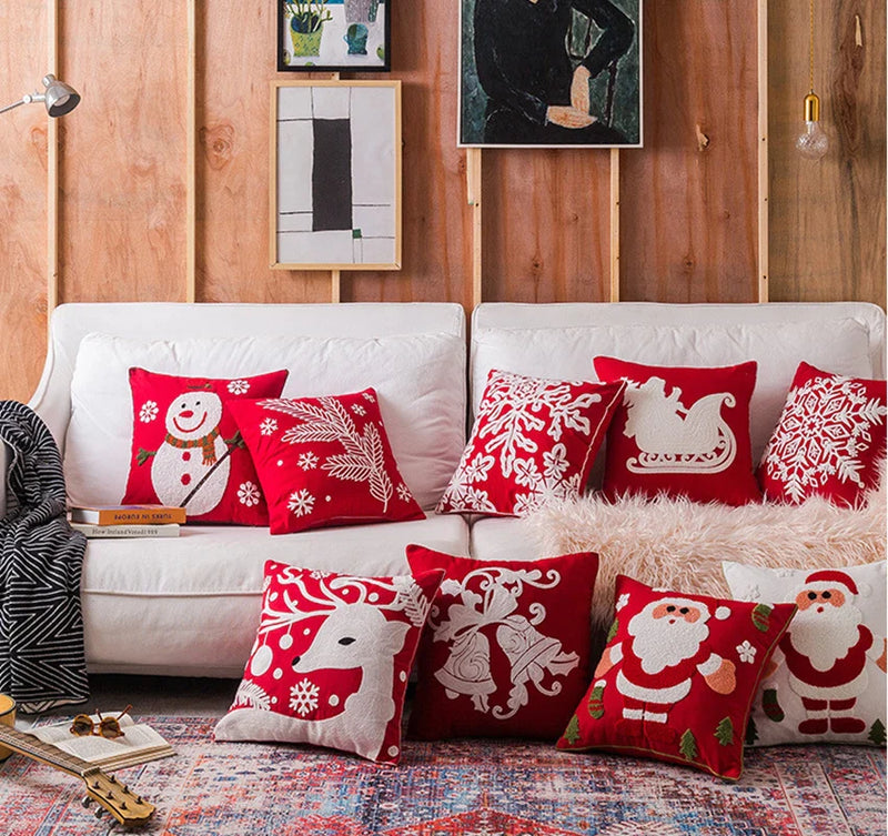 Afralia™ Christmas Snowflake Elk Embroidered Pillowcases - Festive Decorative Cushion Cover
