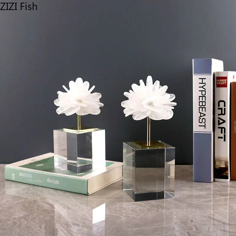 Afralia™ Crystal Petal Pink Desk Decoration Flower Sculpture for Modern Room Aesthetics