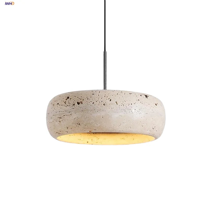 Afralia™ LED Pendant Lamp Black Iron Wabi Sabi Hanging Light - Yellow Travertine