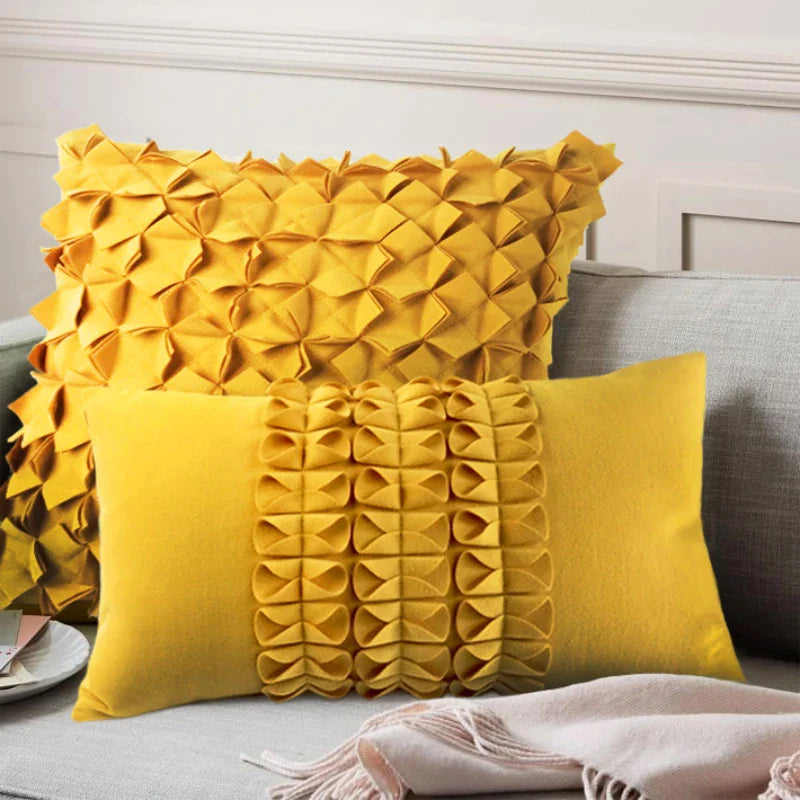 Afralia™ Geometric Pleated Car Stitching Pillow Cover in Yellow and Blue