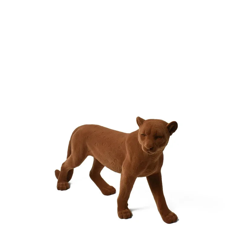 Afralia™ Flocked Leopard Resin Sculpture Figurine Simulation Animal Decor