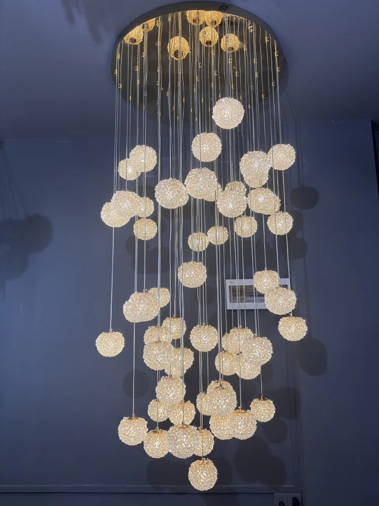 Afralia™ LED Glass Ball Chandelier for Staircase Duplex Villa Loft Hollow Living Room