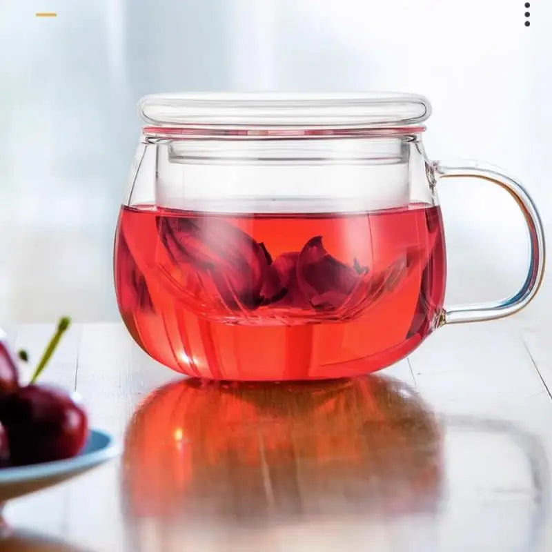 Afralia™ Glass Floral Tea Cup with Handle, Filter & Lid