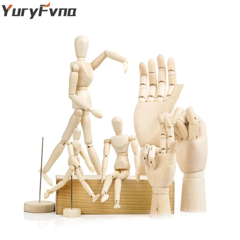 Afralia™ Poseable Wooden Manikin Hand Sketch Model with Stand - Artist Essential
