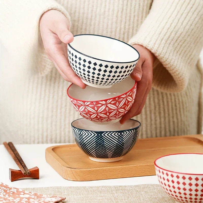 Afralia™ Ceramic Soup Bowl Set - Retro Design Small Rice Bowls for Home Dining