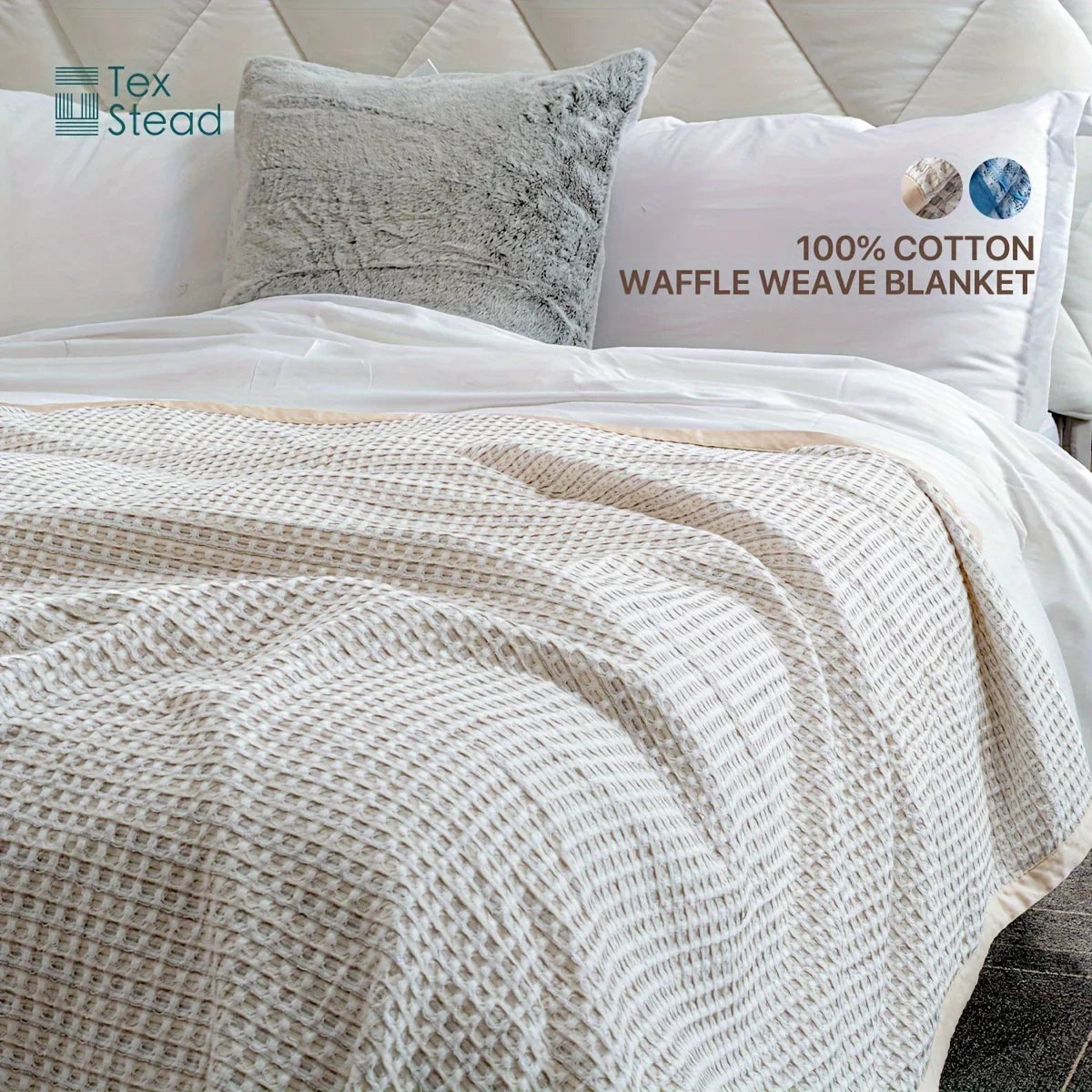 Afralia™ Waffle Weave Blanket | 100% Vintage Washed Cotton | Lightweight & Breathable | All Season Comfort