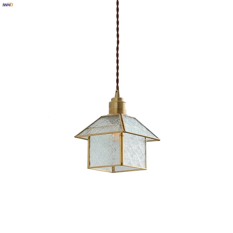 Afralia™ Cube Glass LED Pendant Light: Modern Copper Hanging Lamp for Bedroom, Restaurant, Hallway