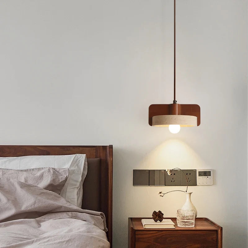 Afralia™ Wood LED Pendant Light Mid Century Modern Yellow Travertine Decor
