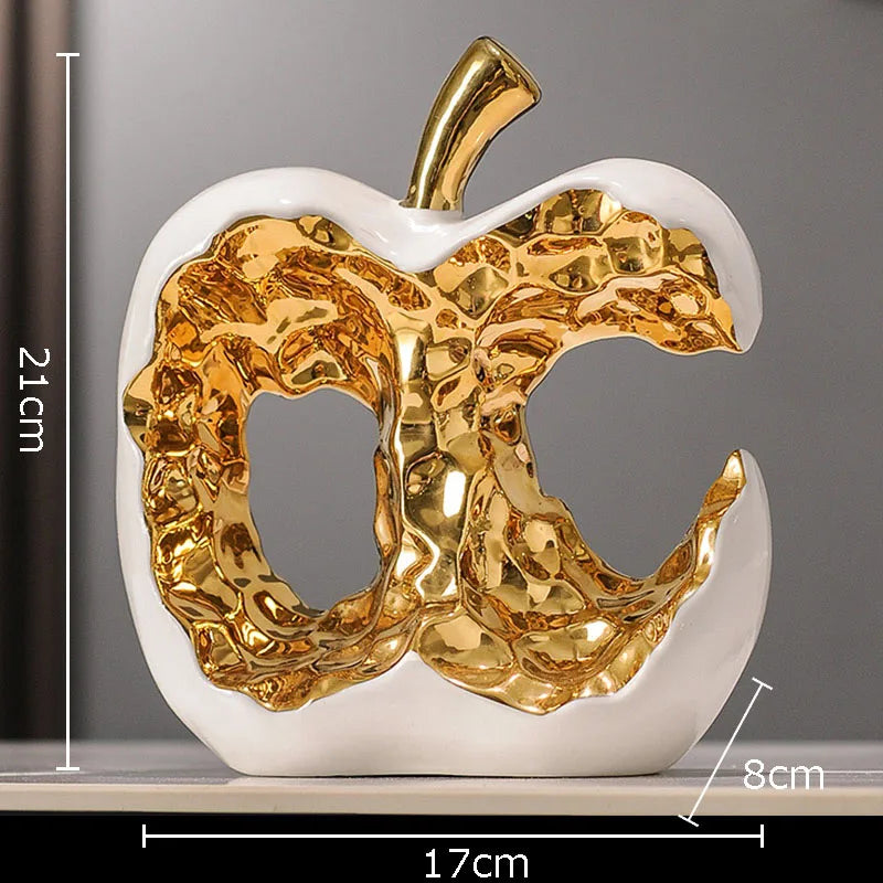 Afralia™ Ceramic Apple Sculpture Desk Decoration - Gold-plated Hollow Out Craft, Room Aesthetic Ornament