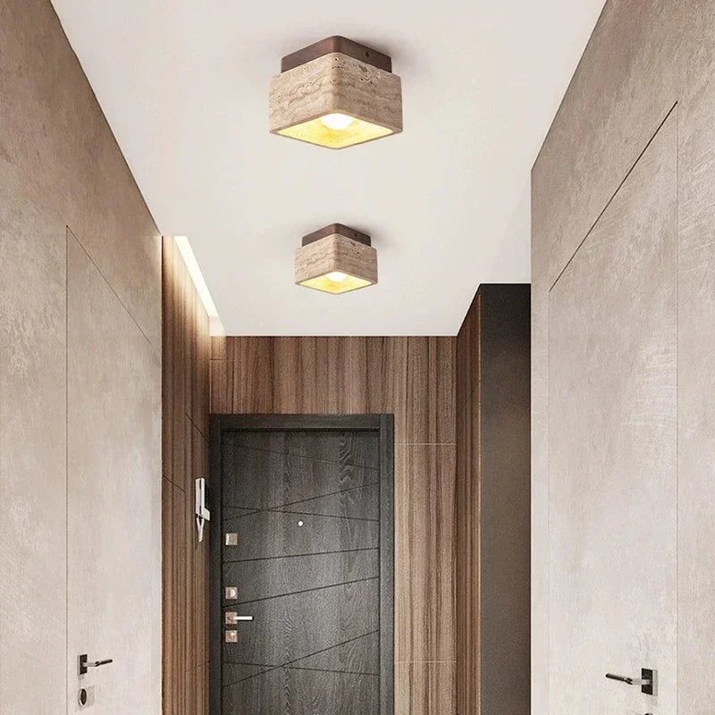 Afralia™ Travertine Stone Ceiling Lamp with E27 LED Bulb for Living Room