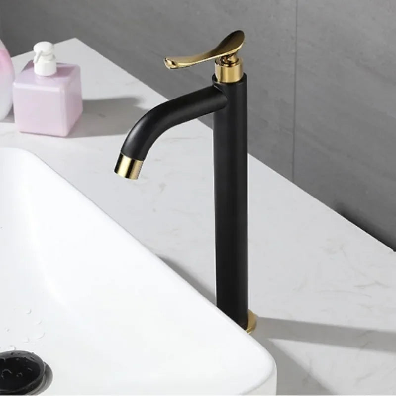 Afralia™ Stainless Steel Single Handle Basin Faucet in Black & Gold