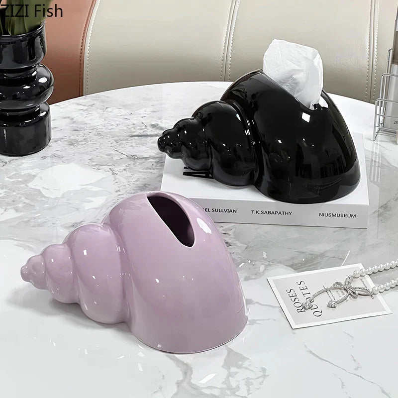 Afralia™ Conch Ceramic Tissue Box: Charming Table Decoration & Paper Towel Case