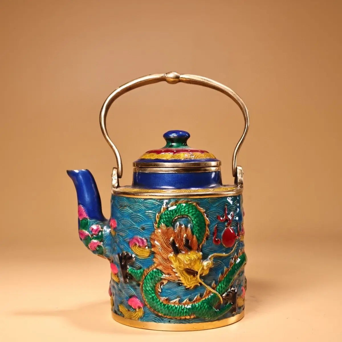 Afralia™ Dragon Cloisonné Enamel Pan: Hand-painted and Gilded Copper, Chinese Style