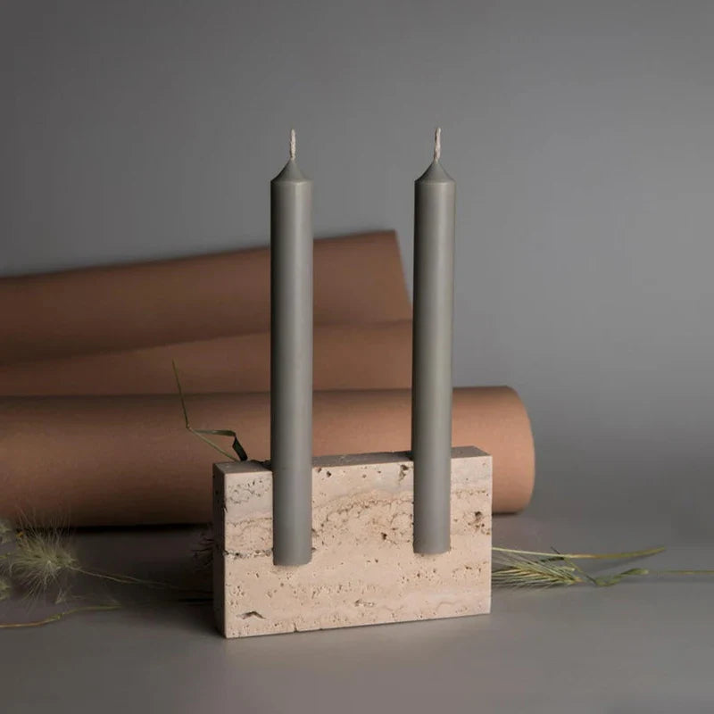 Afralia™ Travertine Stone Taper Candle Holder for Home Decor and Table Centerpiece