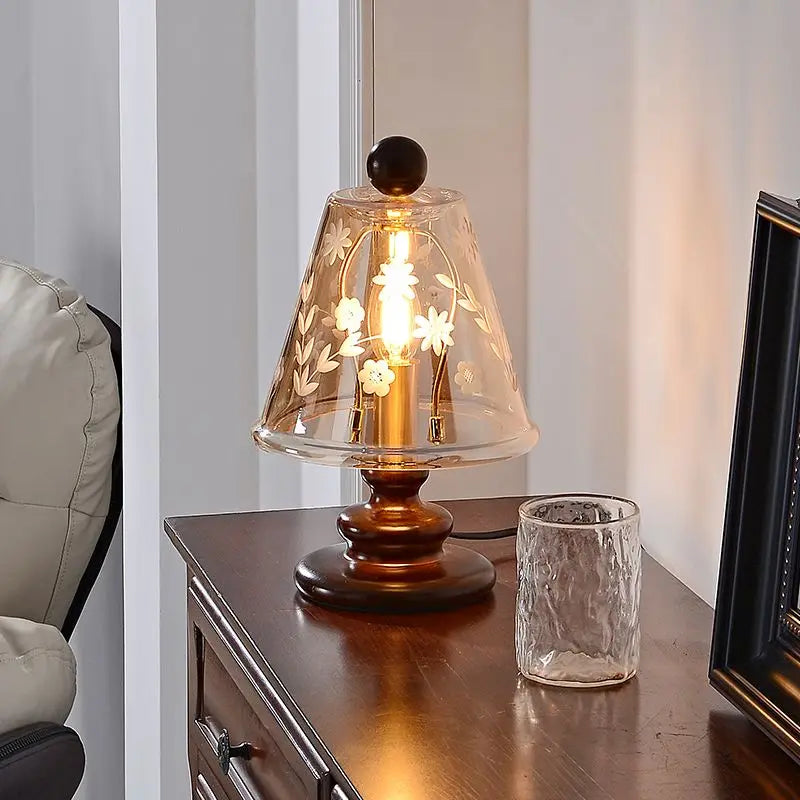 Afralia™ Retro Premium Engraved Glass Table Lamp for Bedroom and Study