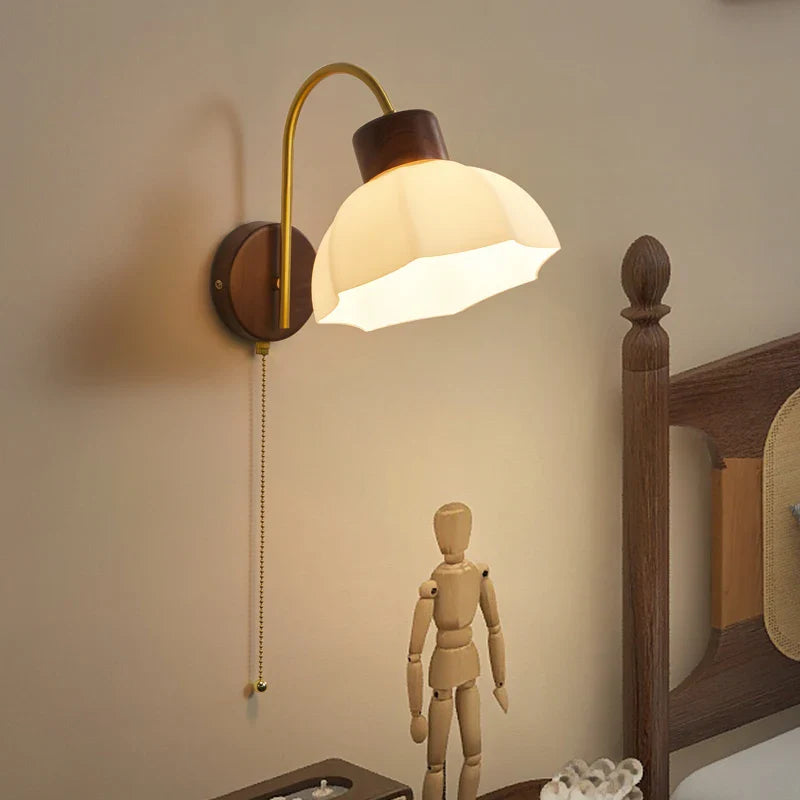 Afralia™ LED Wall Sconce Pull Chain Switch Modern Stair Lights Glass Wood