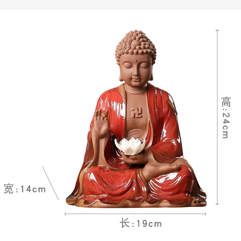 Afralia™ Ceramic Sakyamuni Buddha Statue 24cm - Chinese Style Decorative Ornament