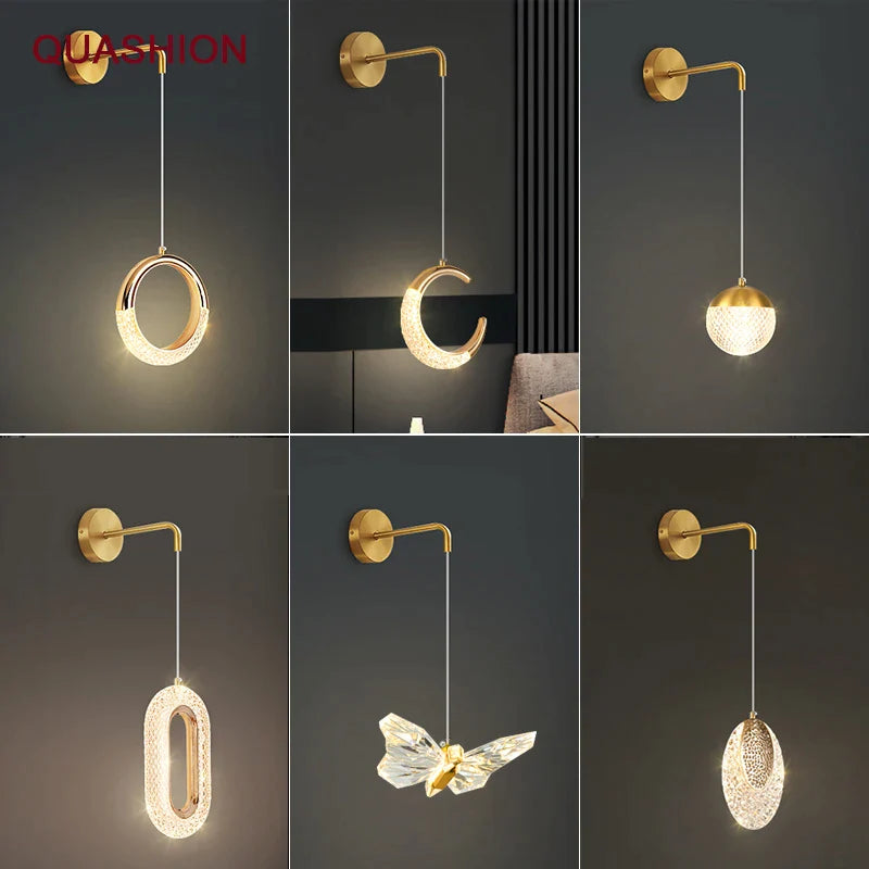 Afralia™ Nordic Gold Luxury Bedside Wall Lamp Modern Creative Chandelier Fixtures