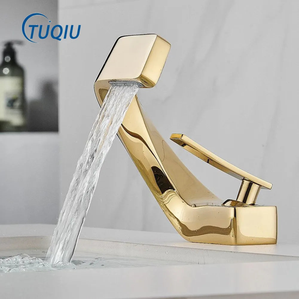 Afralia™ Rose Gold Brass Bathroom Basin Faucet Cold Hot Water Mixer Sink Tap