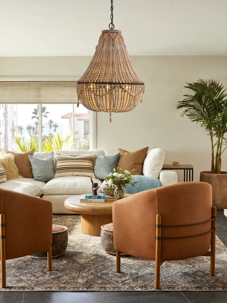 Afralia™ Bohemian Wood Bead Chandelier & LED Ceiling Light Fixture