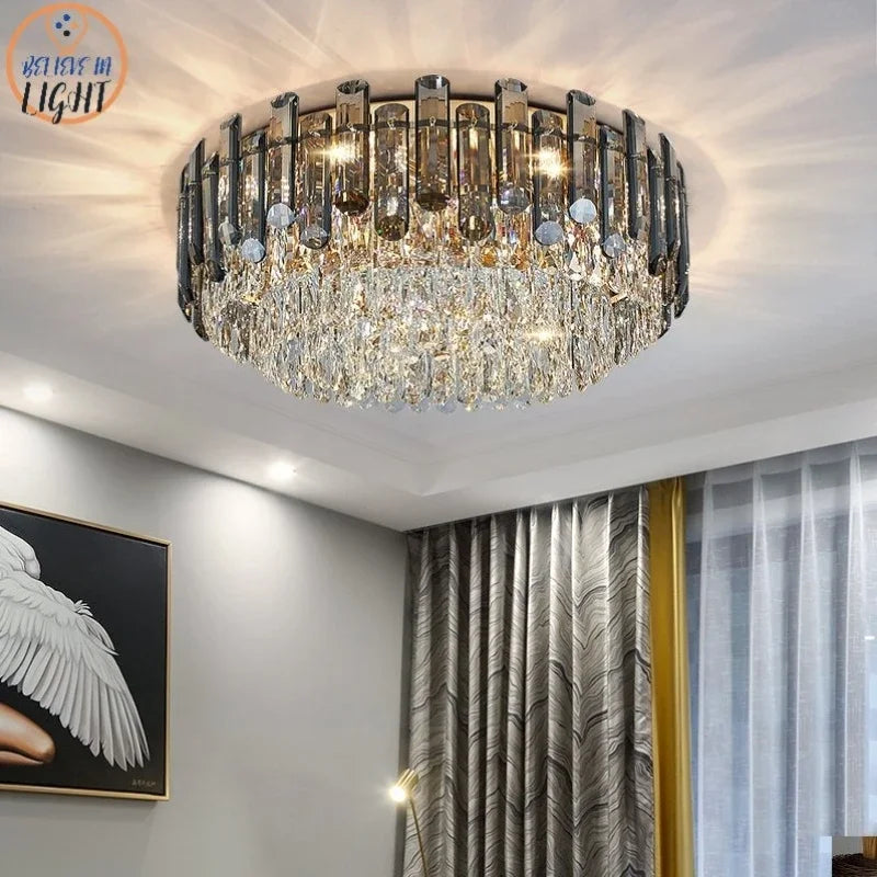 Afralia™ Gold Crystal Chandelier for Living Room Luxury Lighting Fixture
