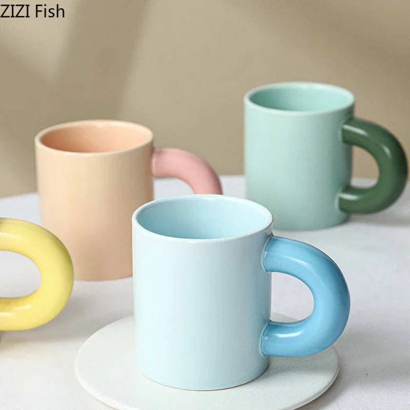 Afralia™ Minimalist Porcelain Mug with Big Handle for Coffee, Tea, Juice, and More