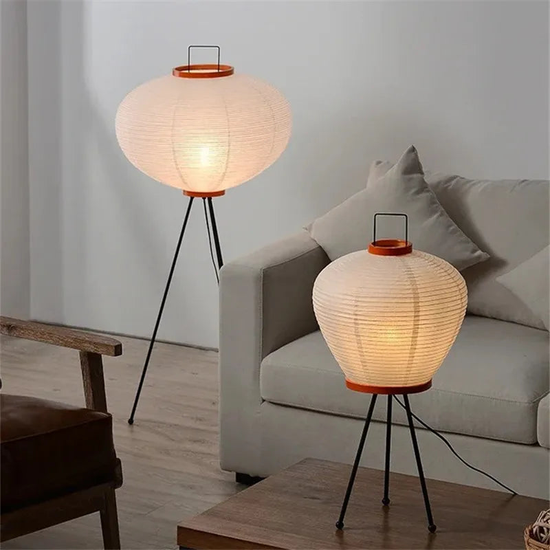 Afralia™ Rice Paper Floor Lamp Tripod Stand Ambient Light Living Room Decor