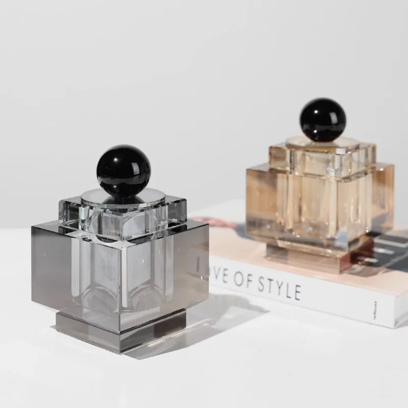 Afralia™ Clear Crystal Geometric Storage Jar - Cubic Square Transparent Jewelry Box