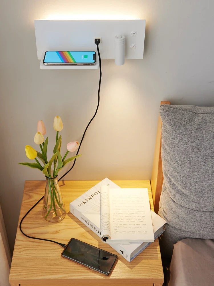 Afralia™ LED Wall Light with USB Phone Charging - Modern Multipurpose Home Decor