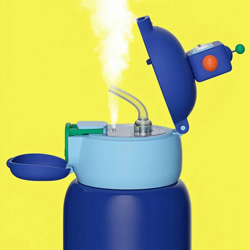 Afralia™ Kids' Cartoon Stainless Steel Thermal Water Bottle with Straw