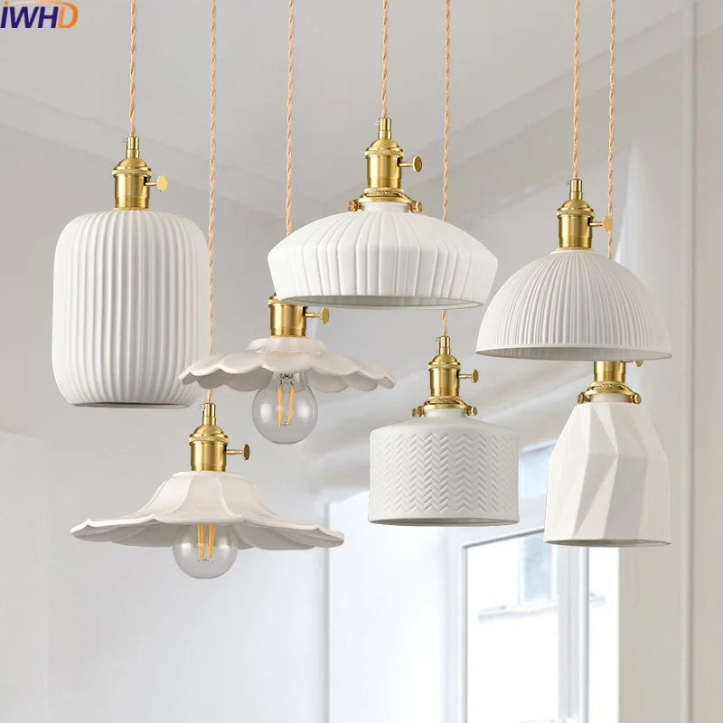 Afralia™ White Ceramic LED Pendant Lamp Modern Hanging Light Fixtures