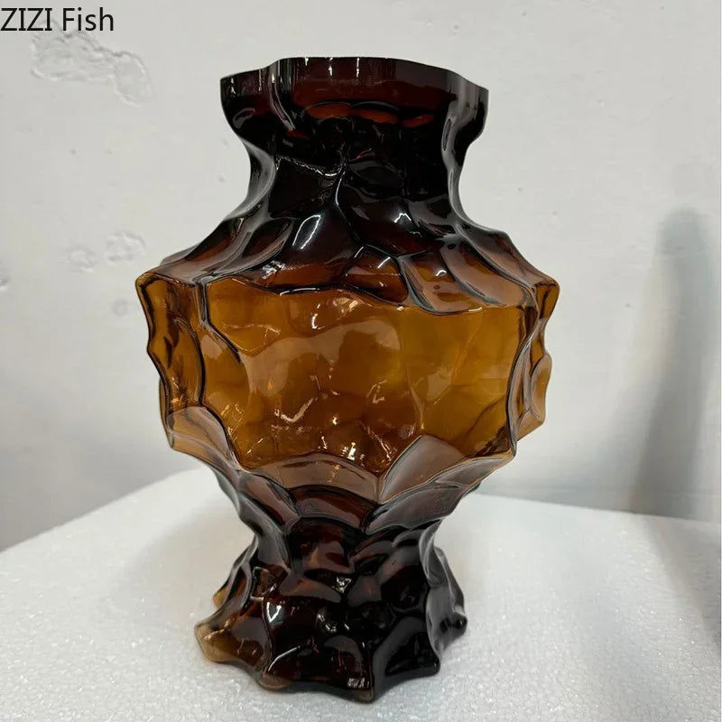 Afralia™ Irregular Glass Vase: Desk Decor, Flower Arrangement, Aesthetic Room Pot