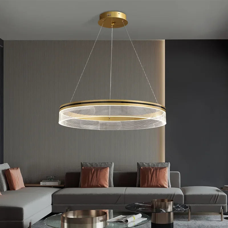 Afralia™ Round LED Light Luxury Chandelier for Living Room & Dining Room