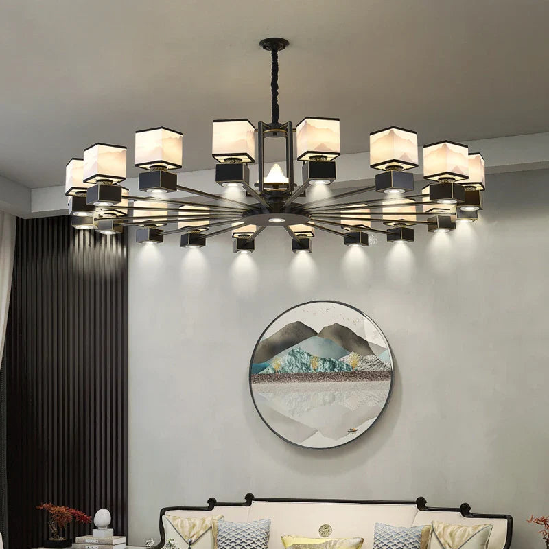 Afralia™ Chinese Zen Marble Chandelier for Living Room, Restaurant, and Bedroom